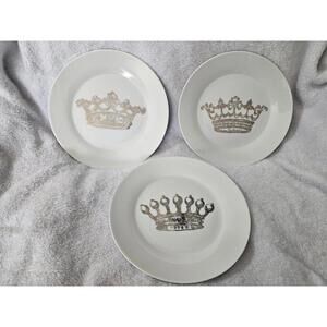 (Set of 3) Rosanna Kings Different Crown Dessert Plates Round Porcelain White 8"
